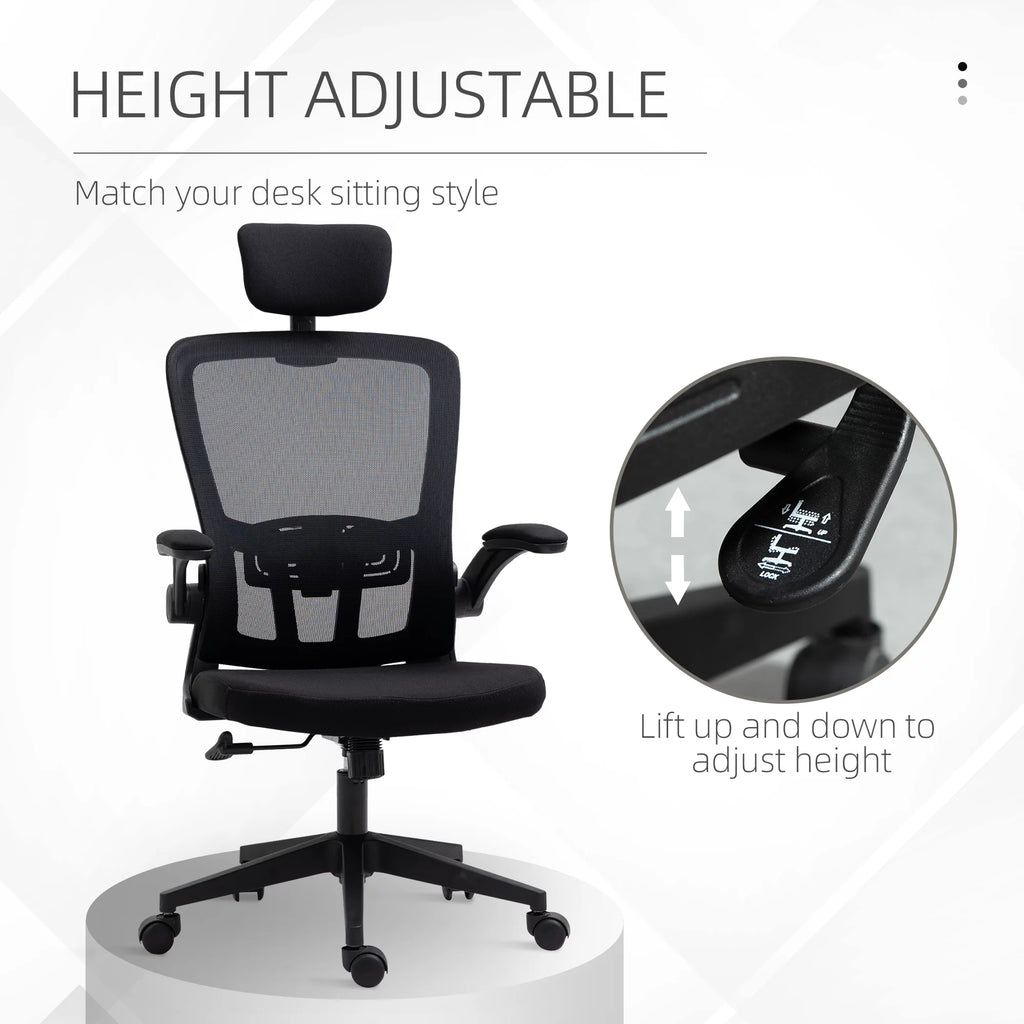 Black High Back Mesh Office Chair with Lumbar Support and Headrest T946