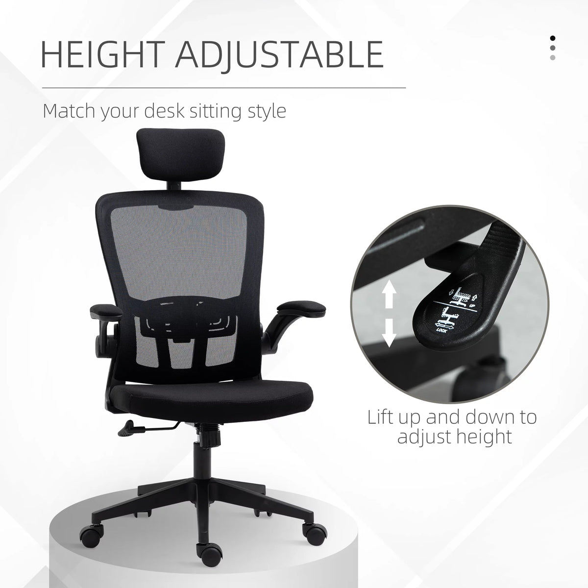 Black High Back Mesh Office Chair with Lumbar Support and Headrest T946