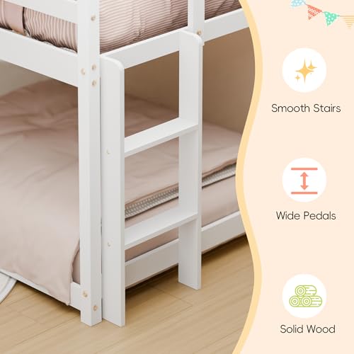 White Twin Wood Bunk Bed with Slide and Ladder J231279
