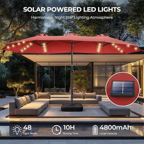 15ft Solar Lights LED Lighted Outdoor Extra Large Market Table Umbrella K2843