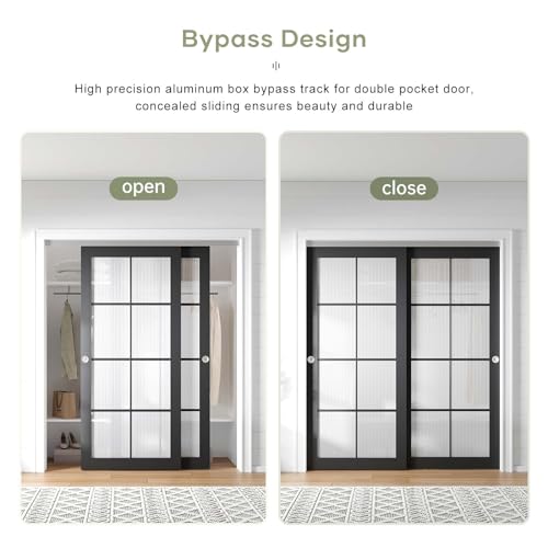 6FT Bypass Double Sliding Pocket Door Hardware Kit, Aluminum E250