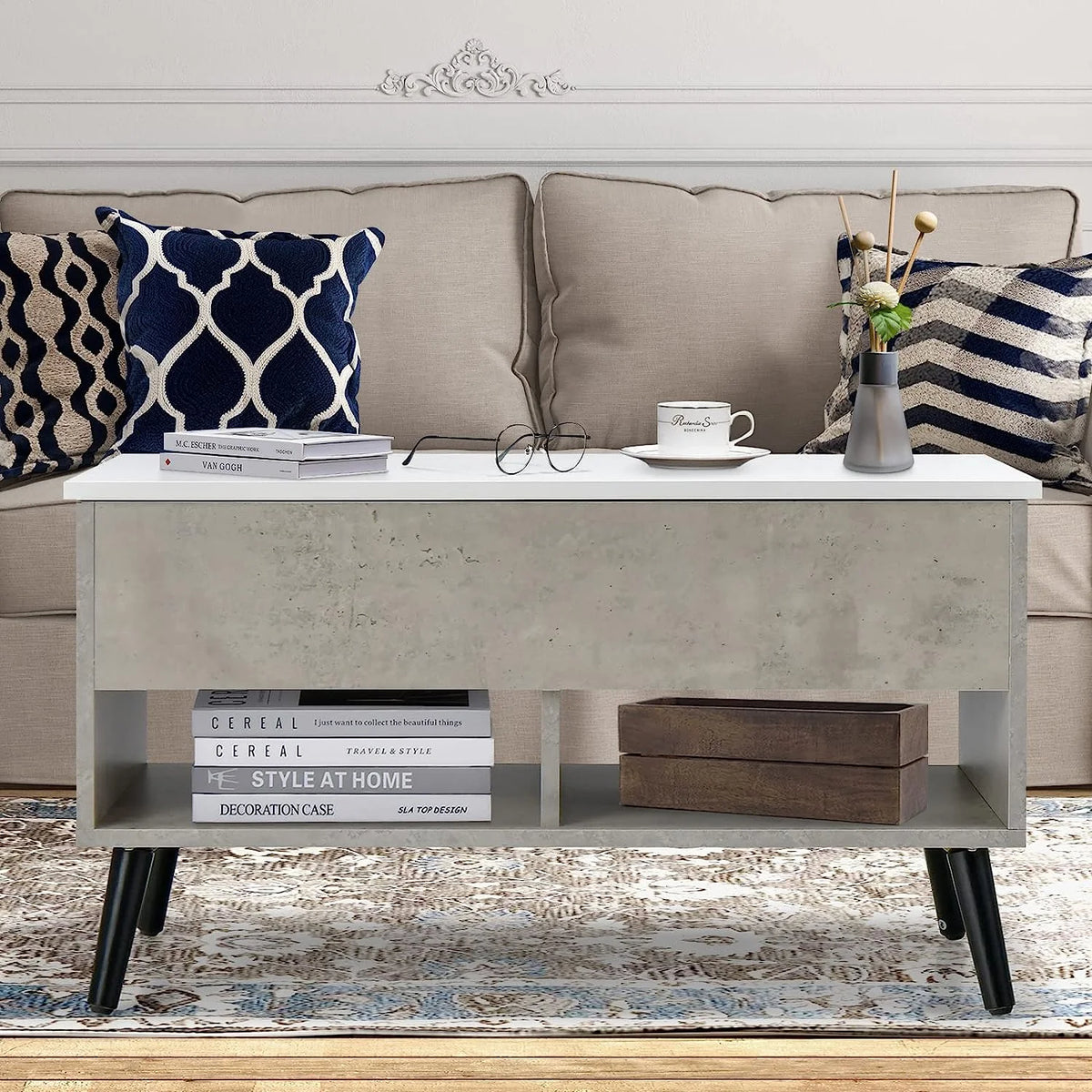 Lift Top Coffee Table with Hidden Compartment and 2 Open Shelves X51790