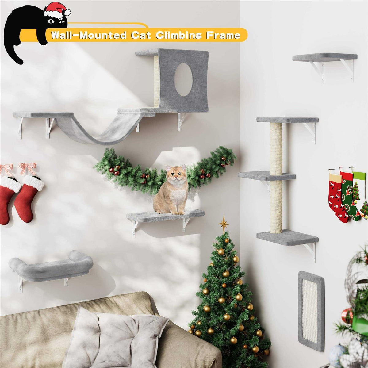 6 Pcs Wall-Mounted Cat Shelves U209