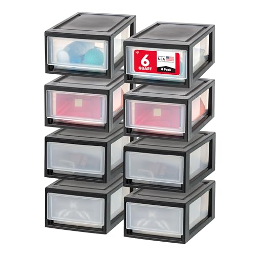 6 Qt. Plastic 4-Pack Stackable Drawer Storage Organizer, Black Z51665