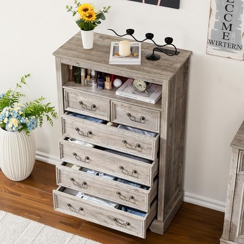 Vintage Gray 6 Drawer Dresser Y141