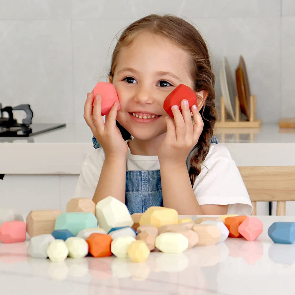 36pcs Wooden Colorful Stone Toy Stacking Building Educational Toy for Toddler F296798