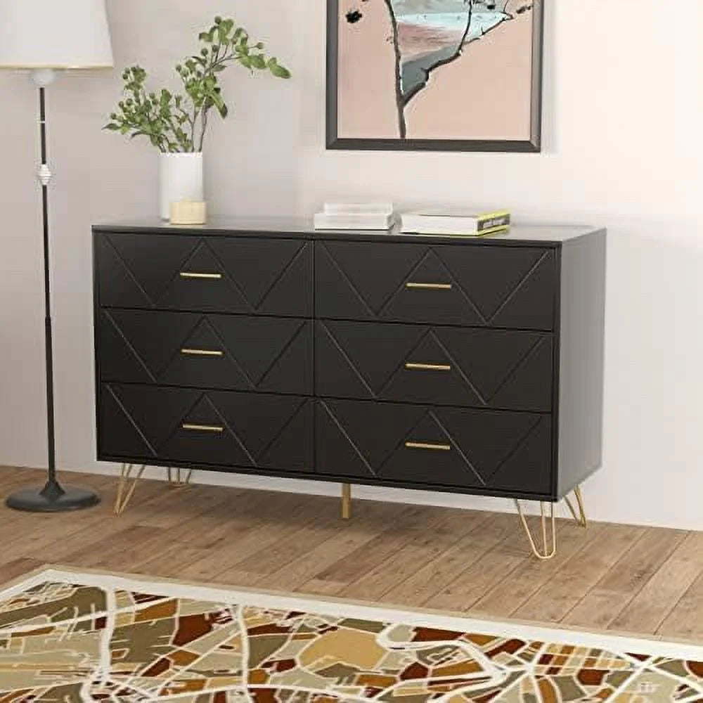 Black 6 Drawer Wood Dresser N5553