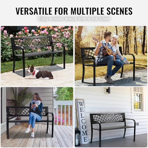 46 inches Metal Garden Bench with Backrest and Armrests S2128