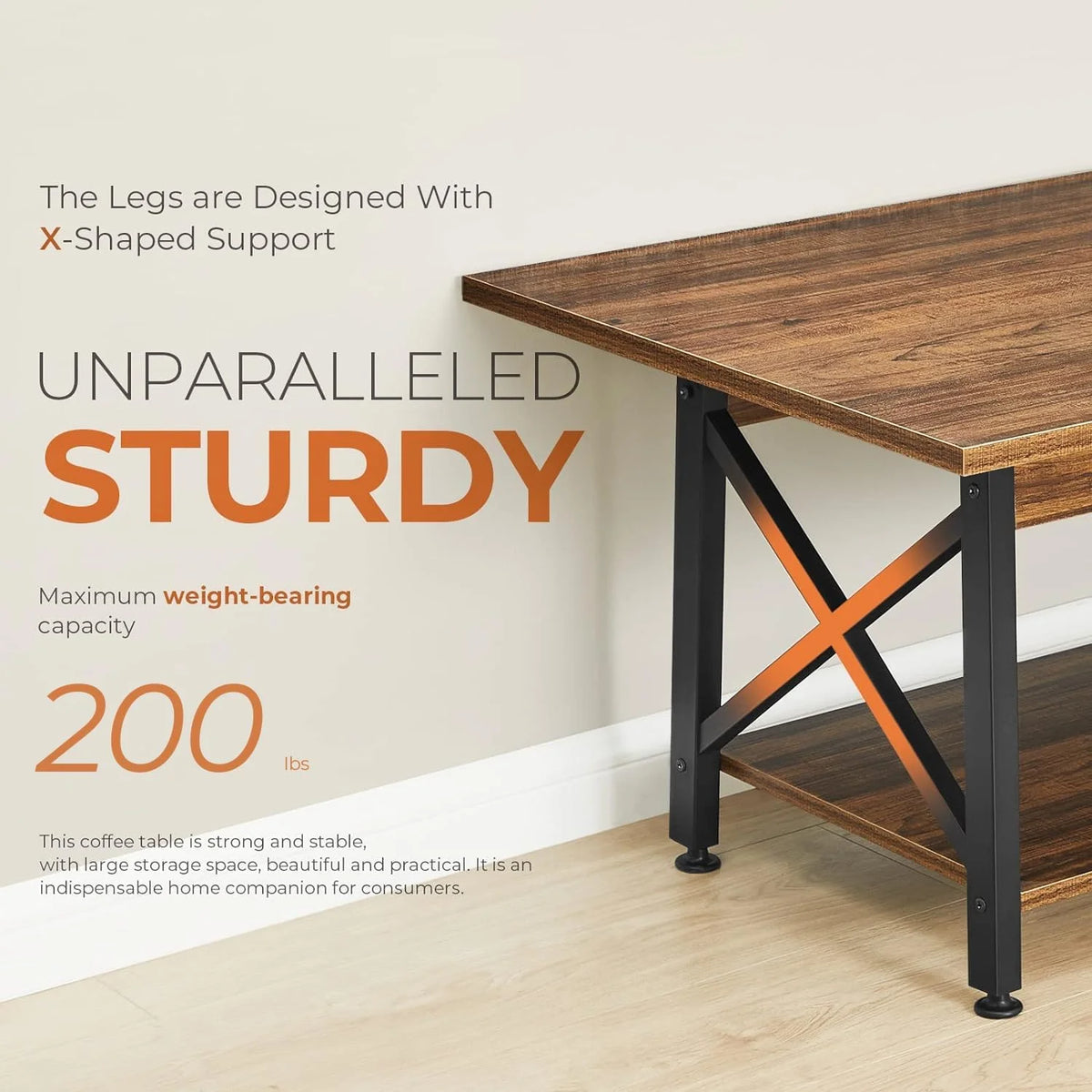 Large Walnut Coffee Table with Storage Shelf C138