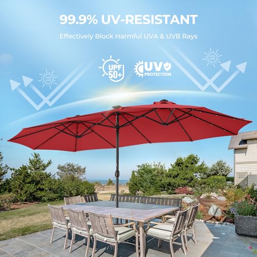 15ft Solar Lights LED Lighted Outdoor Extra Large Market Table Umbrella K2843