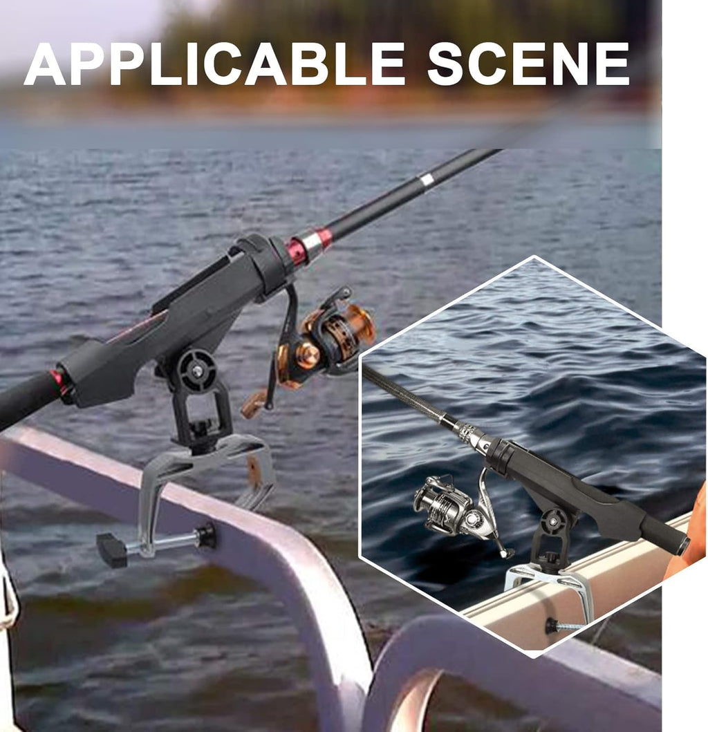 Fishing Rod Holders for Boat Canoe Folding Holder with 360 Degree Adjustable Large Clamp Opening - 2 Pack U242074