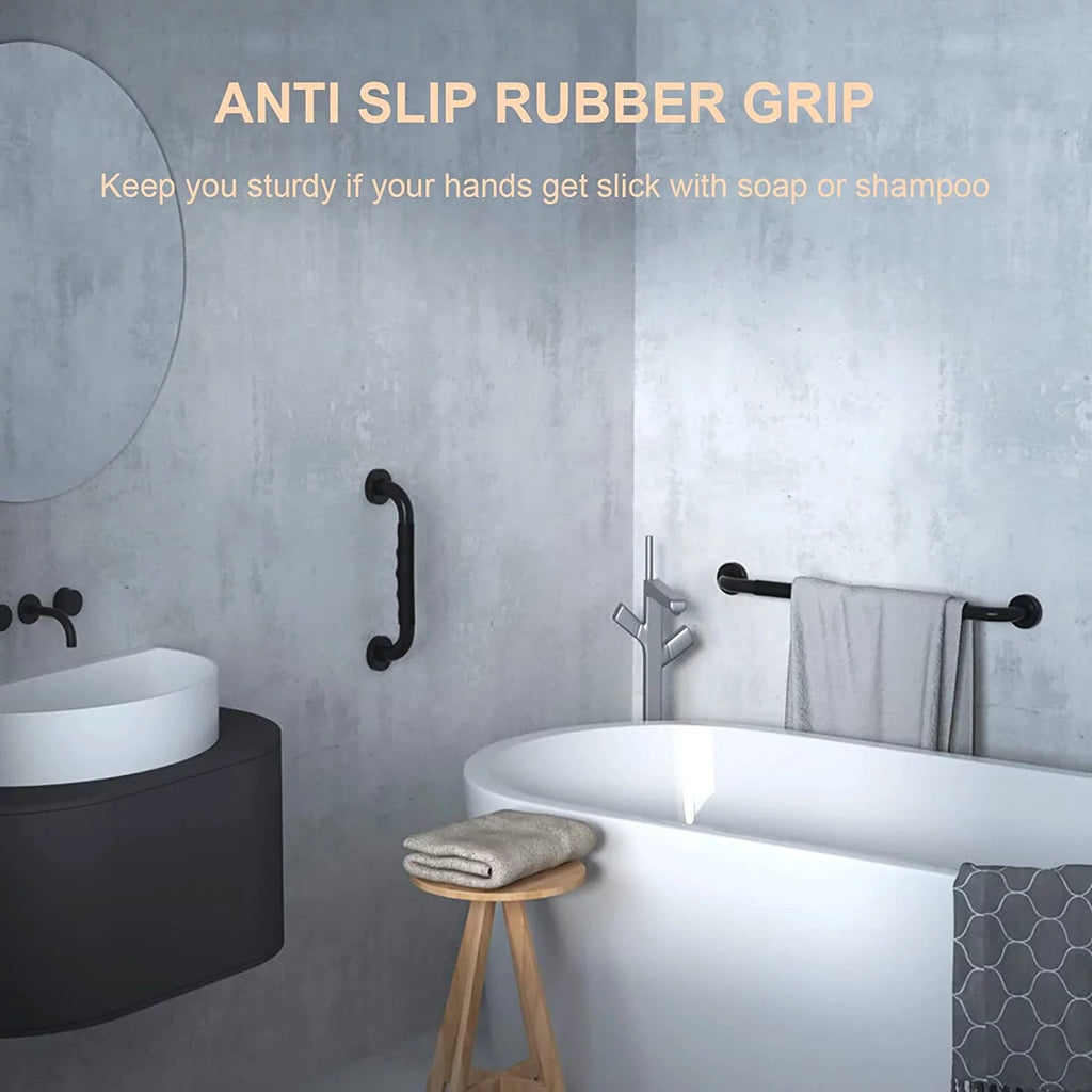 2 Pack 12 Inch Black Shower Grab Bar with Anti Slip Rubber Grip M295129