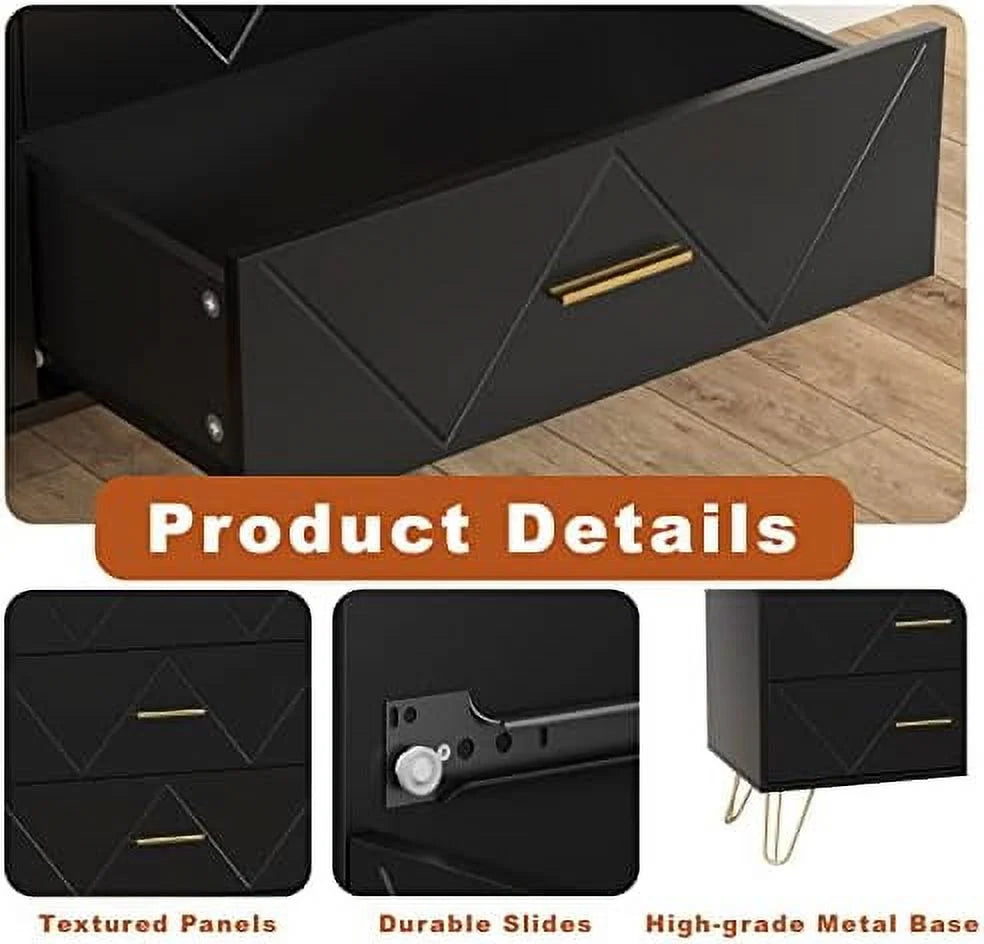 Black 6 Drawer Wood Dresser N5553