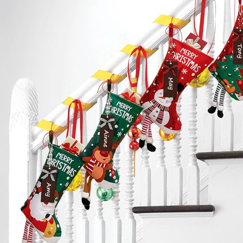 4 Pack Christmas Stockings with Name Tags, 18" Large Non-Woven Xmas Stocking O8670