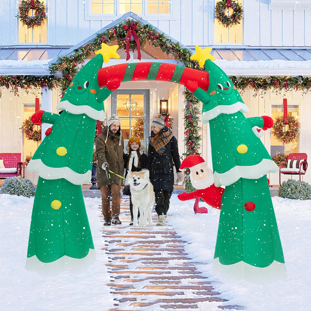 11FT Inflatable Christmas Tree Arch with Santa Claus LED Lights Y9366