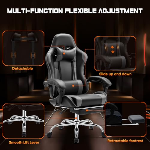 Grey Ergonomic Gaming Chair with Footrest S8953