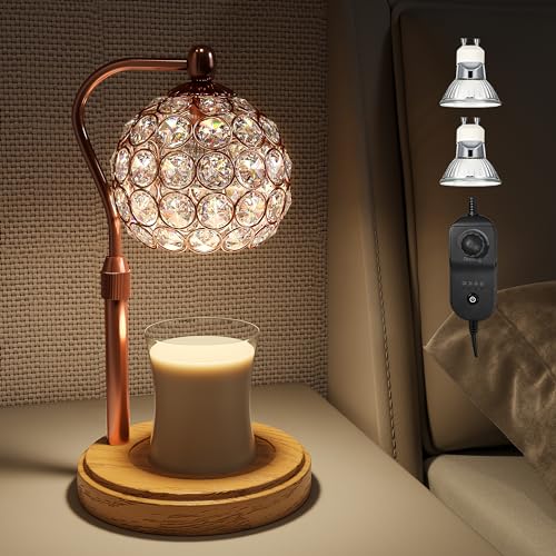 Candle Warmer Lamp with Timer, Adjustable Height, Dimmable, Natural Wood Base F239913