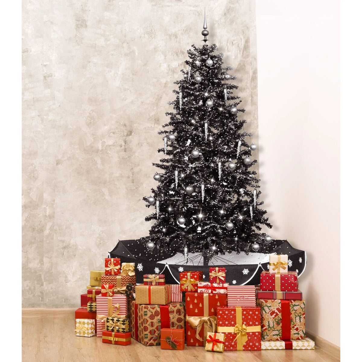 White Prelit LED Musical Christmas Tree with Umbrella Base N120382