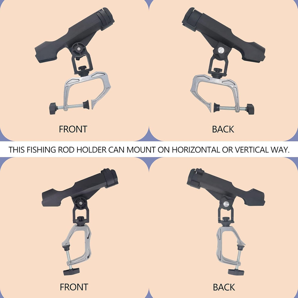 Fishing Rod Holders for Boat Canoe Folding Holder with 360 Degree Adjustable Large Clamp Opening - 2 Pack U242074