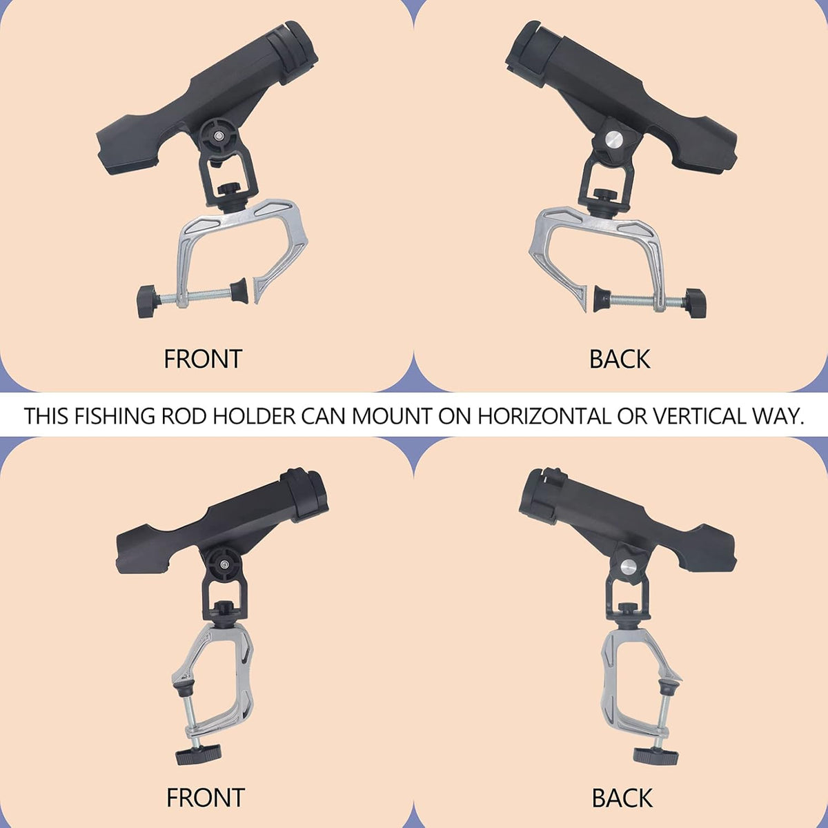 Fishing Rod Holders for Boat Canoe Folding Holder with 360 Degree Adjustable Large Clamp Opening - 2 Pack U242074