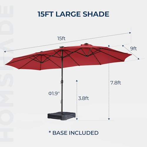 15ft Solar Lights LED Lighted Outdoor Extra Large Market Table Umbrella K2843