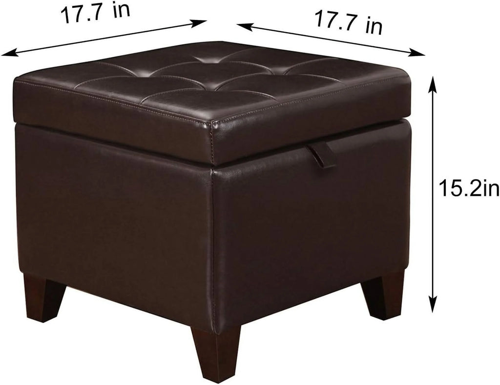 Faux-Leather Storage Ottoman with Wood Legs I96641