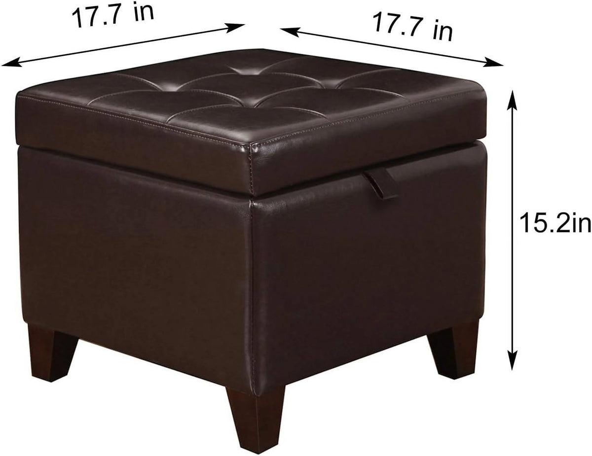 Faux-Leather Storage Ottoman with Wood Legs I96641