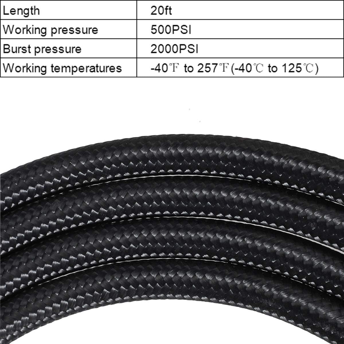 20Ft 8AN 1/2" Stainless Steel Nylon Braided CPE Oil Hose Kit Black Pack of 2 B185032