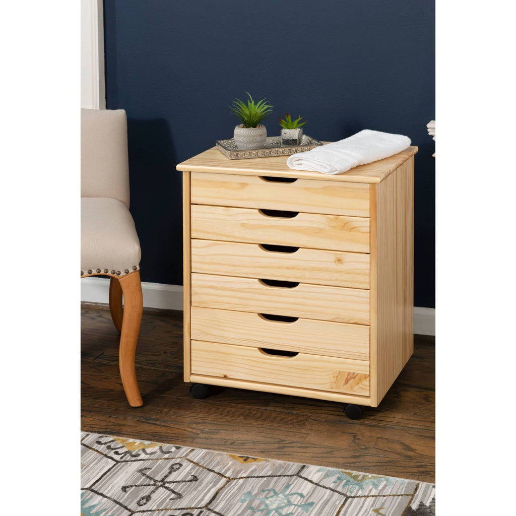 Natural Linon Six Drawer Wide Roll Cart A9794
