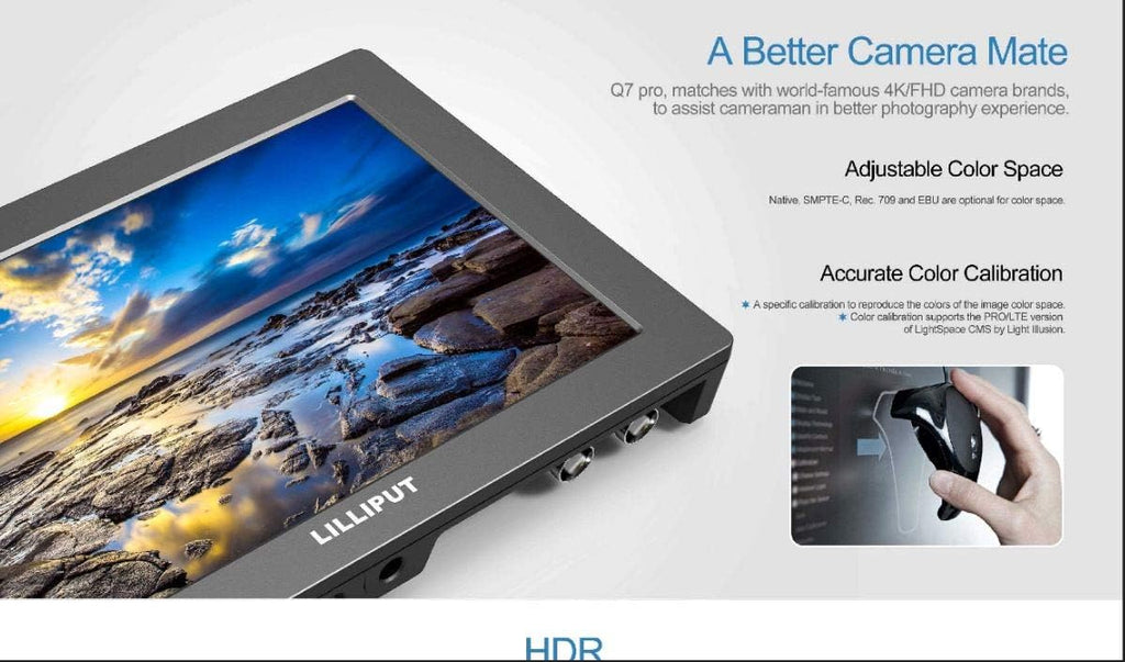 7 Q7 Pro Field Monitor 1920x1200 Metal with HDR 3D-LUT SDI/HDMI Cross Conversion Waveform Peaking Precise Color Calibration Gamma Adjustment + Pisen LP-E6 Battery K6391