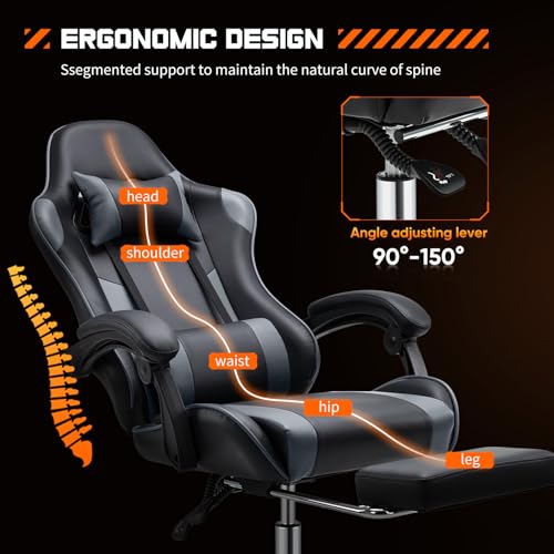 Grey Ergonomic Gaming Chair with Footrest S8953