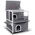 2-Story Weatherproof Wooden Cat Shelter House with Transparent PVC Canopy W246