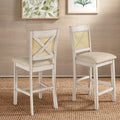 Antique White Beige Linen Counter Height Chair Set of 2 J634485