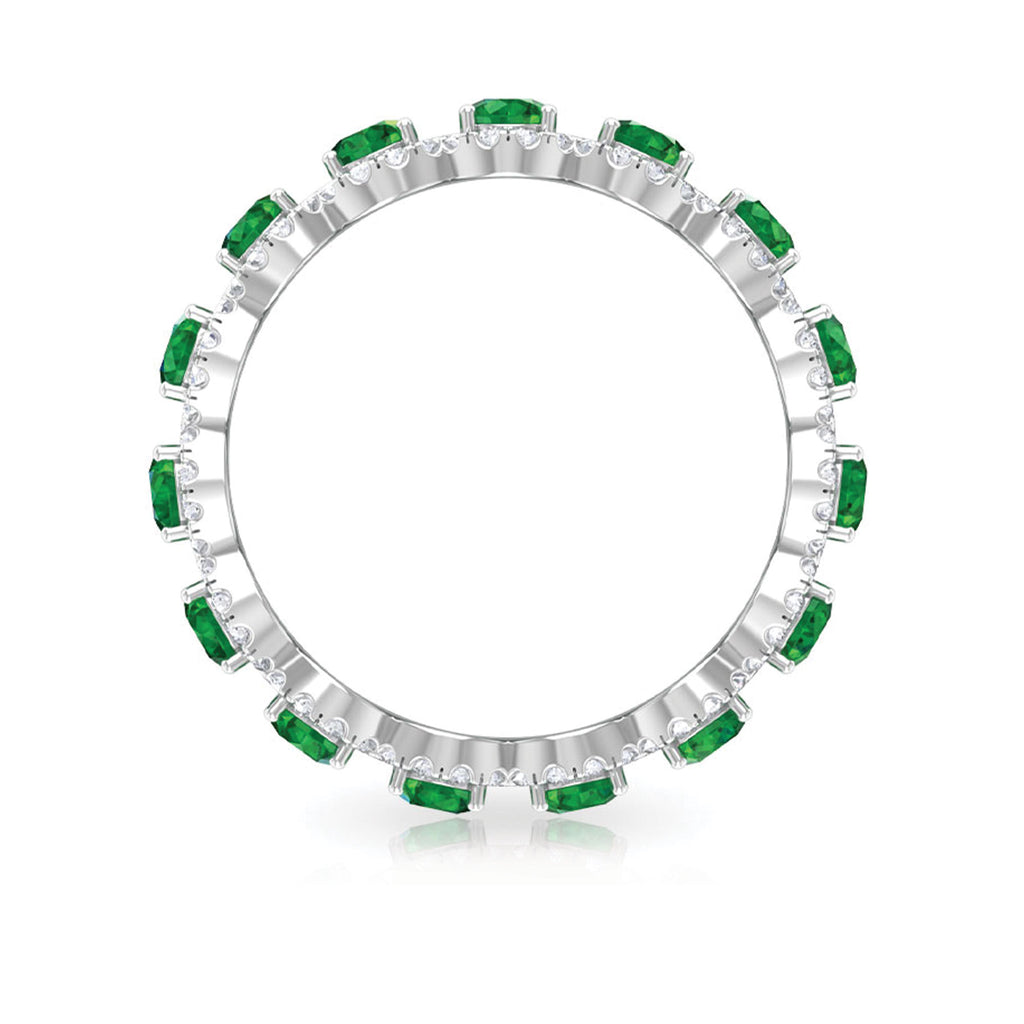 3.25 CT Created Emerald and Zircon Eternity Ring, 925 Sterling Silver, US 4.00 V332