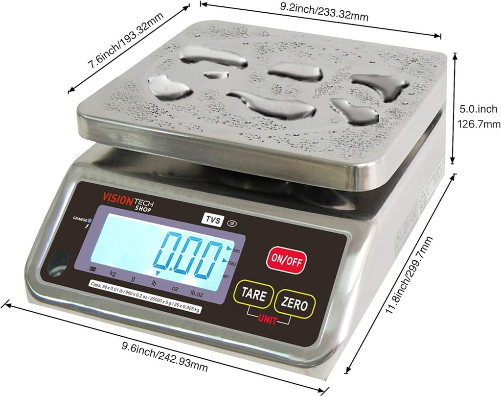 Stainless Steel Washdown Scale, 6lb Capacity, 0.001lb Readability, Dual Display H445276