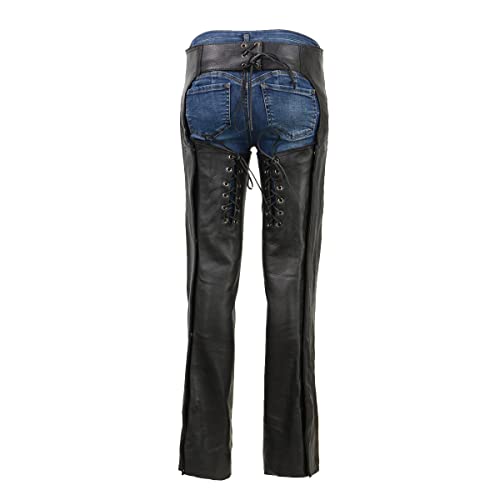 Black Low-Rise Waist Front Double Buckle Rivet Detailing Motorcycle Chaps P2352