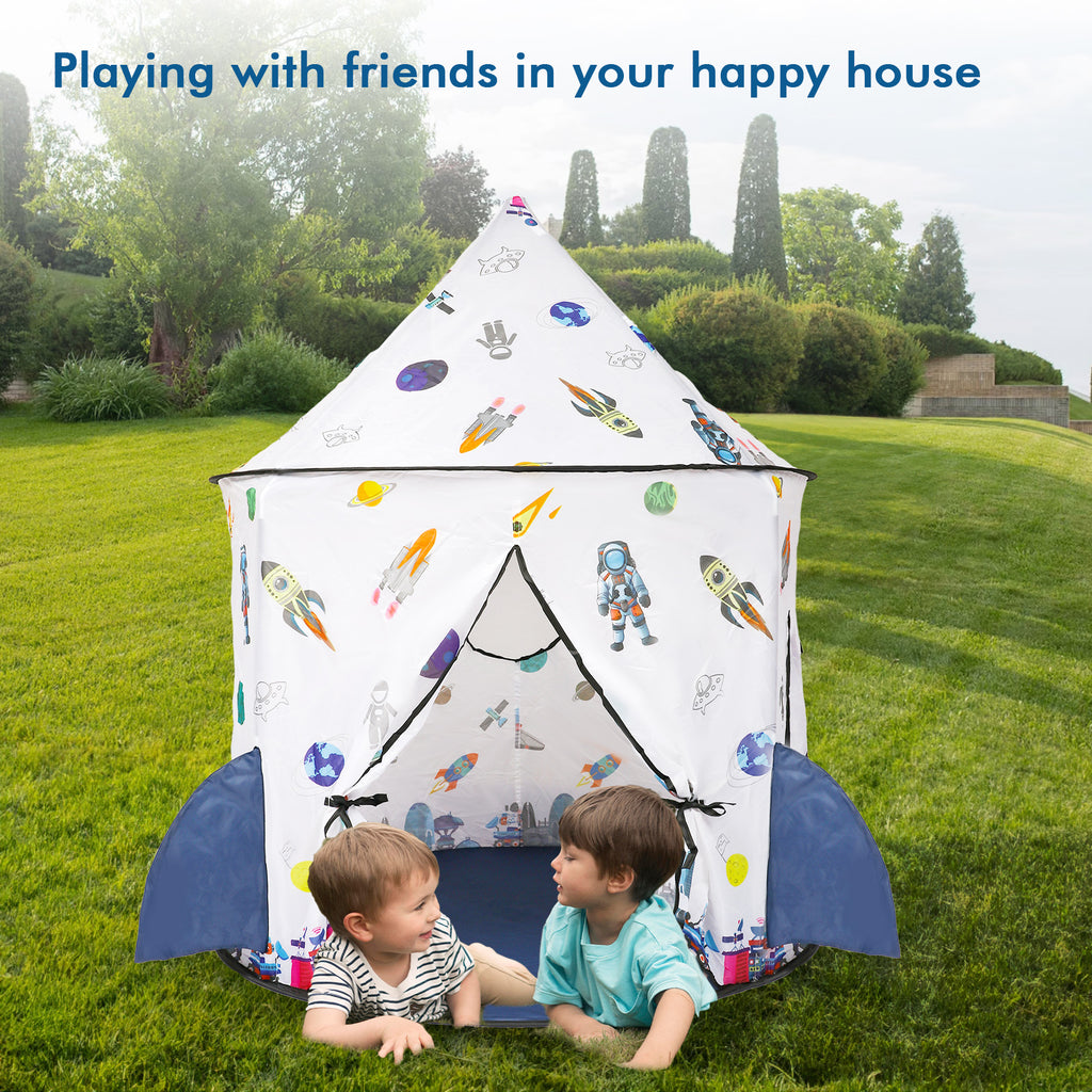 Kids Tent Rocket Ship Toy Foldable Space Themed Indoor Outdoor Large Play Tent C872