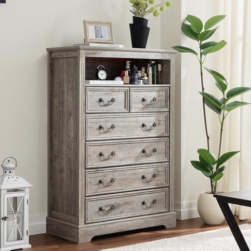Vintage Gray 6 Drawer Dresser Y141