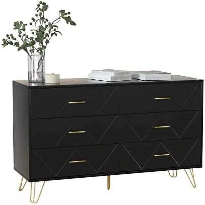 Black 6 Drawer Wood Dresser N5553