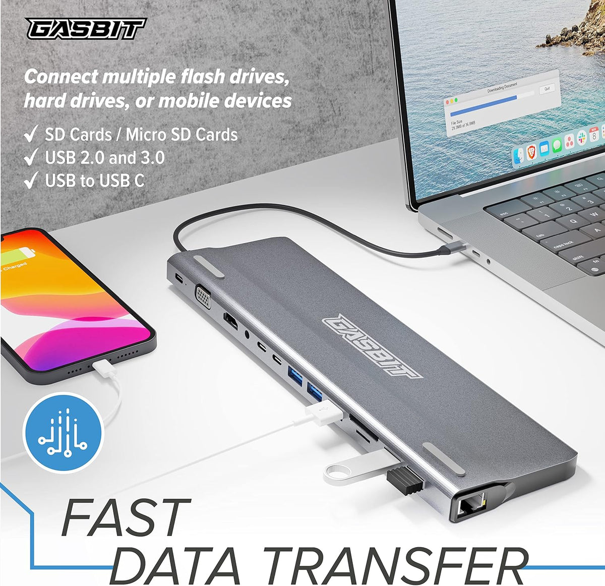 14-in-1 USB C Hub Multiport Adapter with HDMI, VGA, SD Card Reader, Ethernet, USB 3.0, USB-C PD & Audio Jack, Pack of 2 Y83956