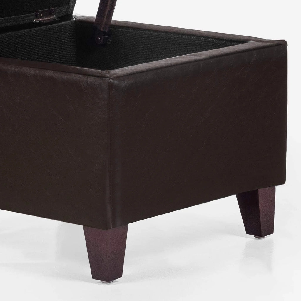 Faux-Leather Storage Ottoman with Wood Legs I96641