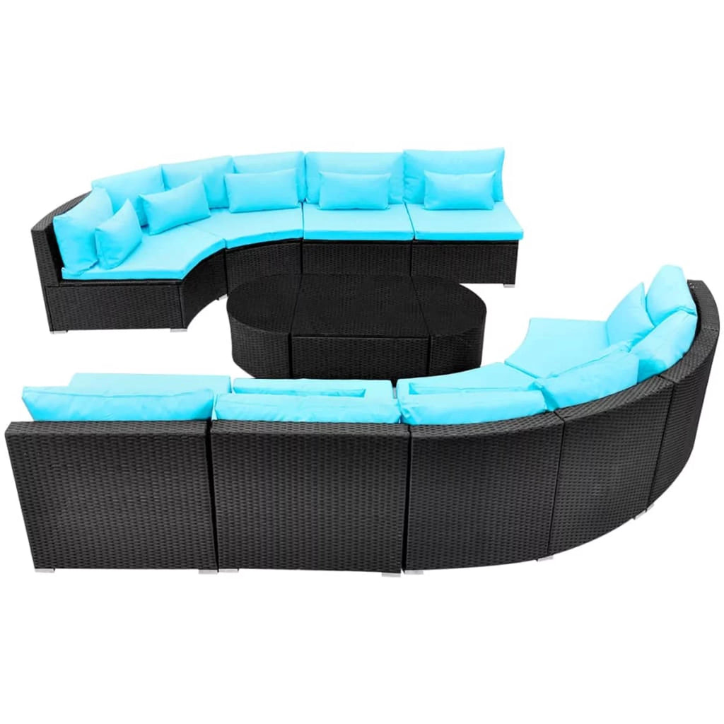 13 Piece Poly Rattan Outdoor Sofa Set with Chaise Loungers and Coffee Table F15649