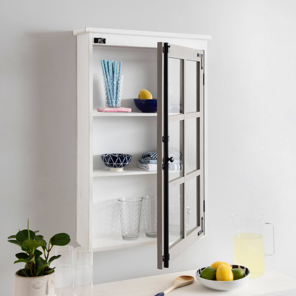 White/Gray One Door Wood Wall Cabinet X323