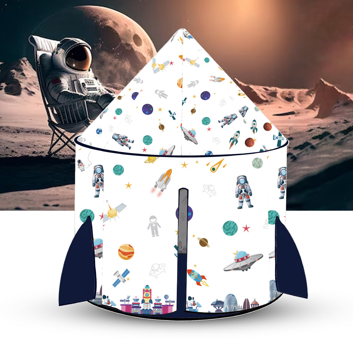 Kids Tent Rocket Ship Toy Foldable Space Themed Indoor Outdoor Large Play Tent C872