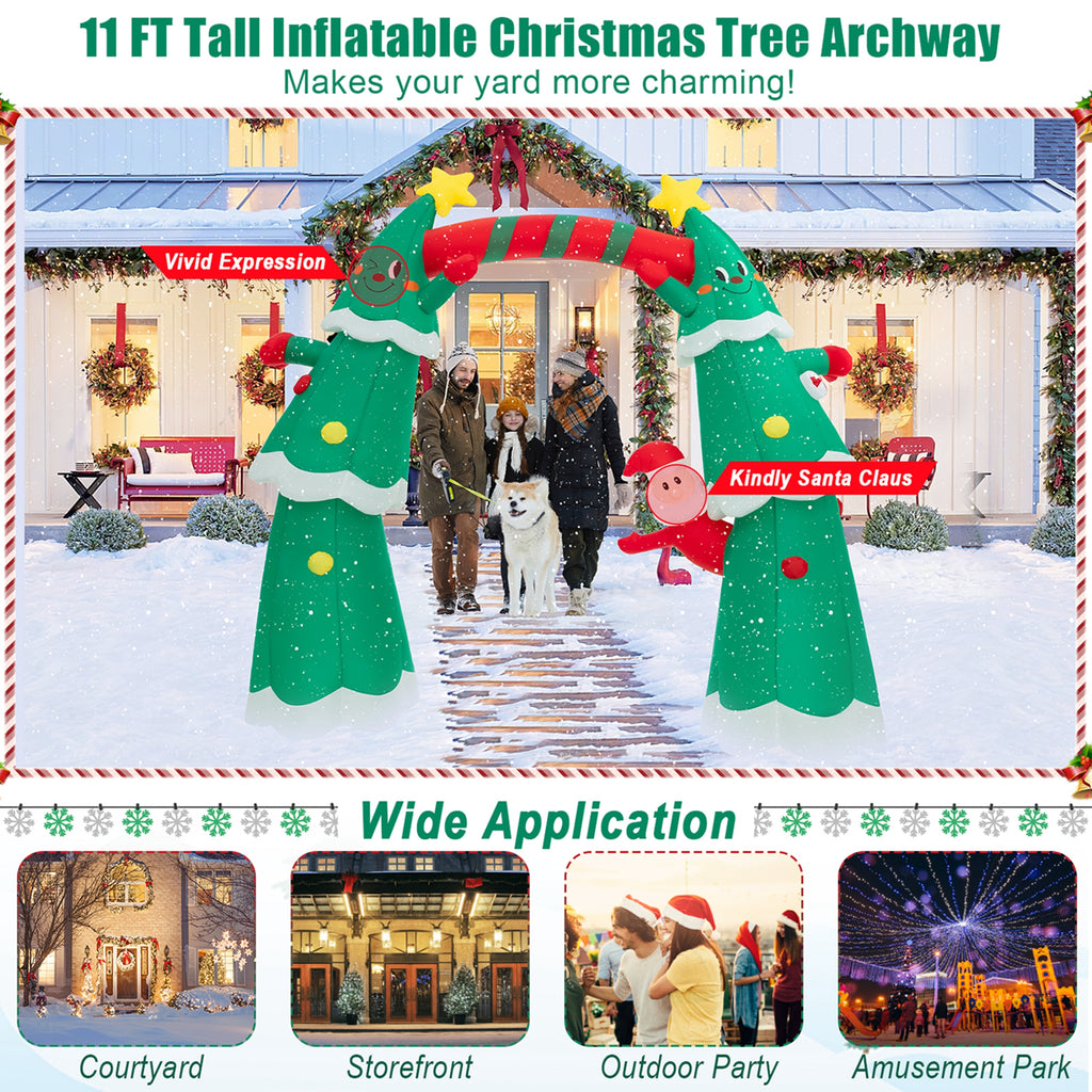 11FT Inflatable Christmas Tree Arch with Santa Claus LED Lights Y9366