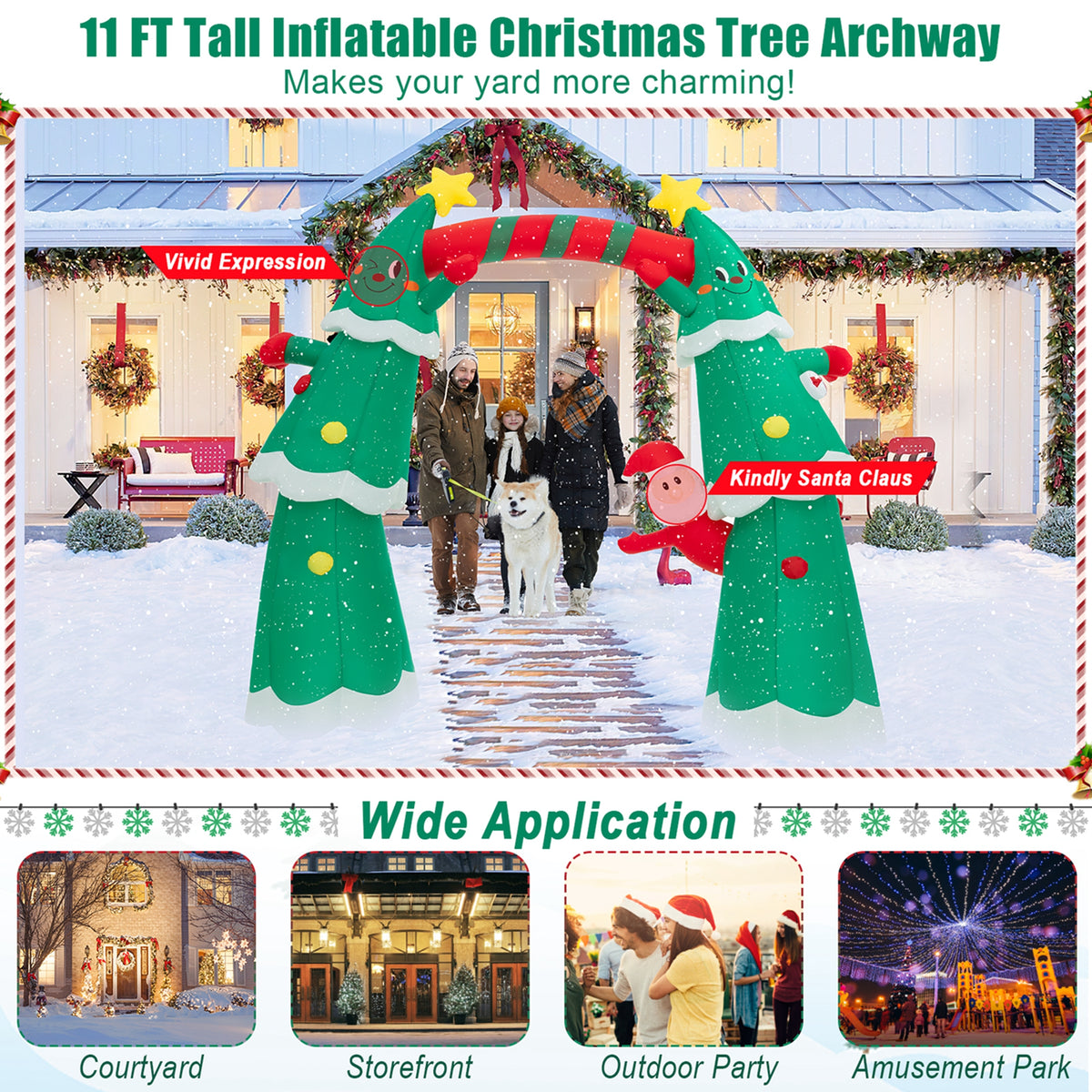 11FT Inflatable Christmas Tree Arch with Santa Claus LED Lights Y9366