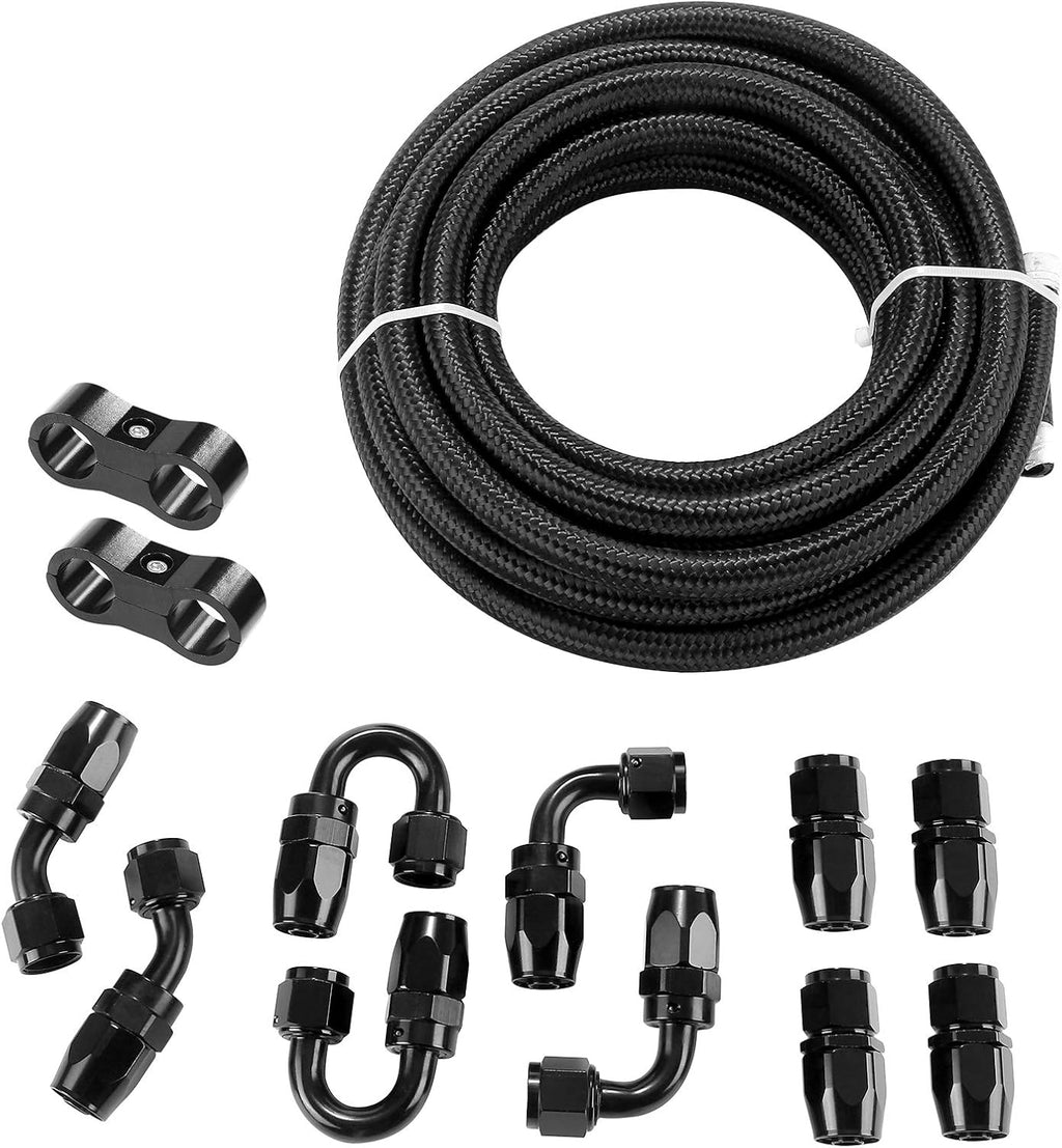 20Ft 8AN 1/2" Stainless Steel Nylon Braided CPE Oil Hose Kit Black Pack of 2 B185032