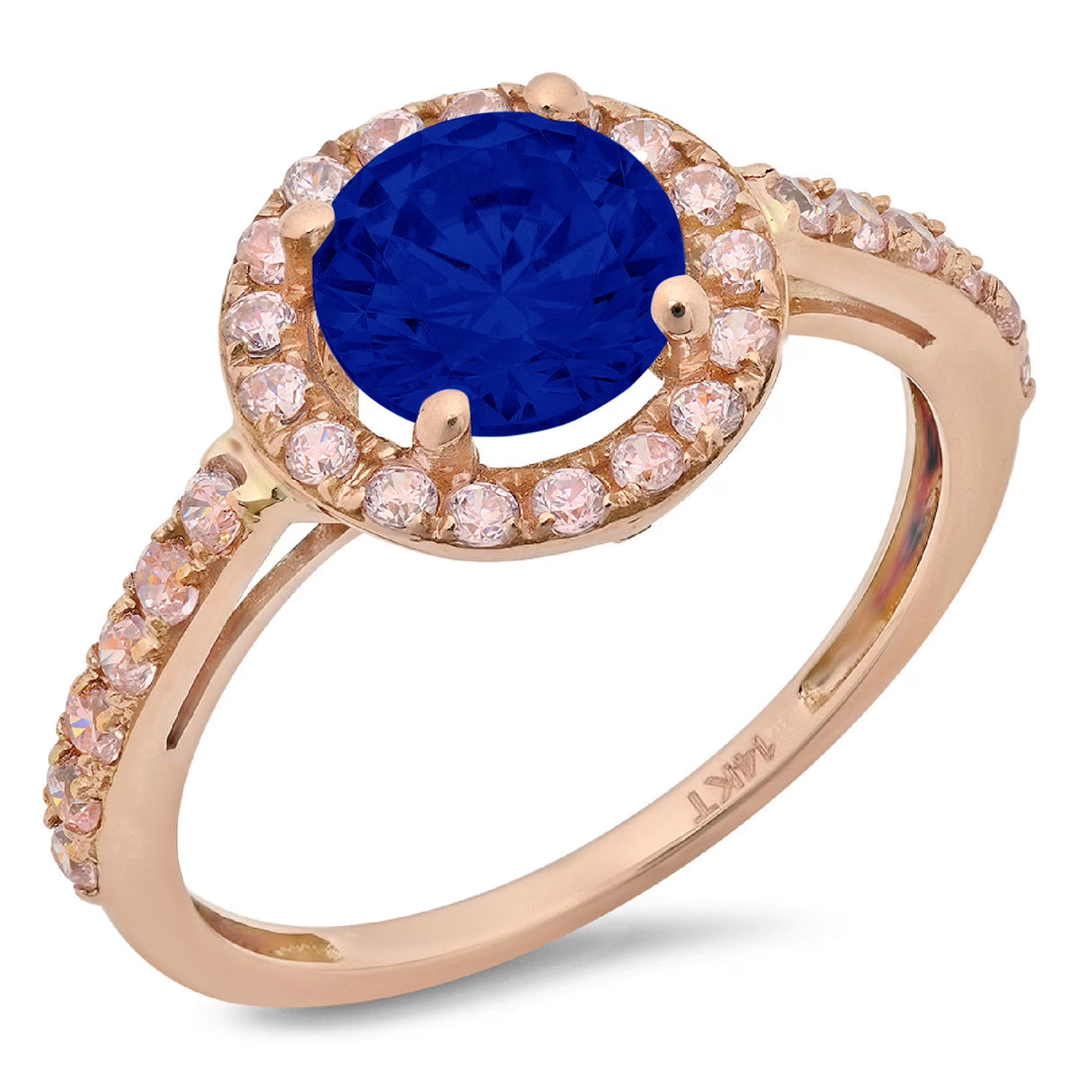 18k Rose Gold Halo Ring with Blue Sapphire O26964