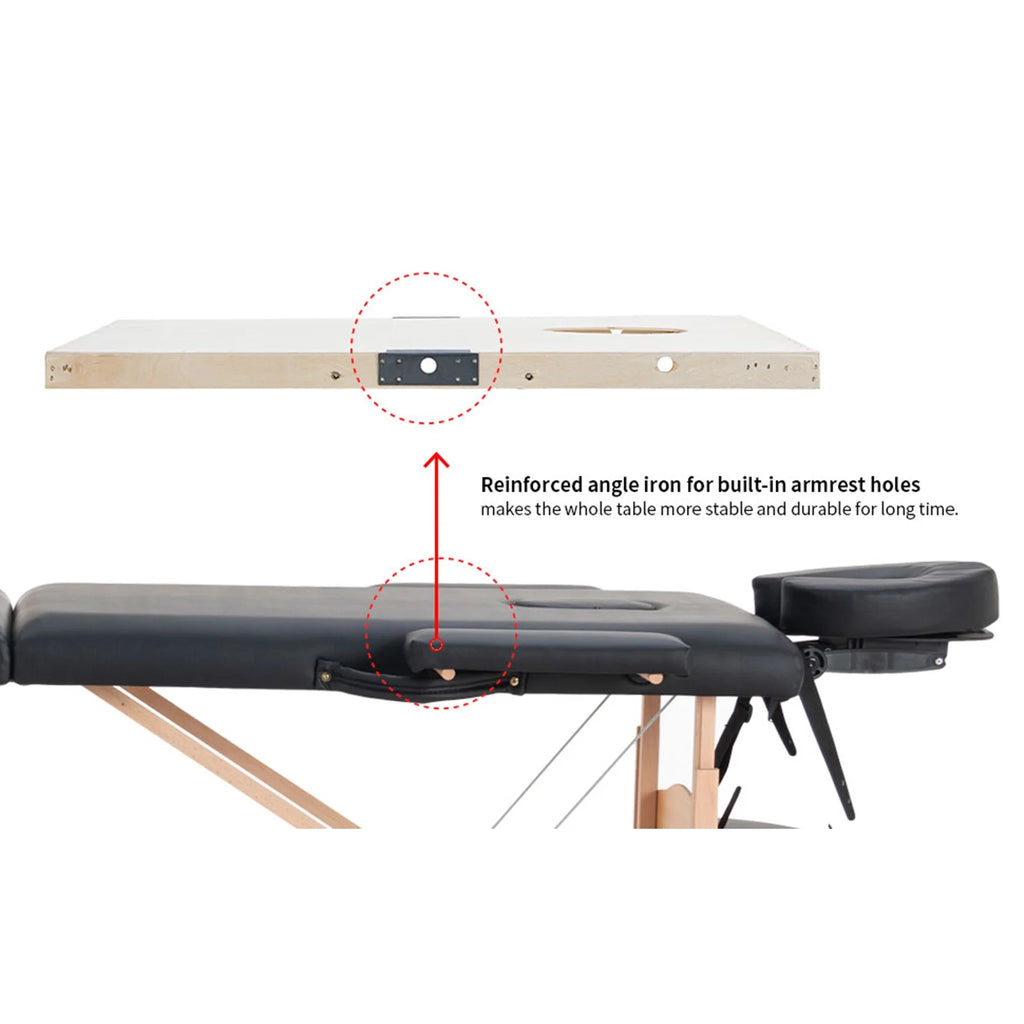 Portable 3 Folding Black Massage Table with Carry Case Y95614