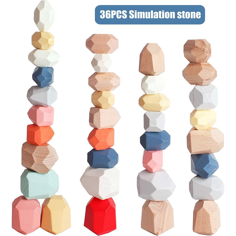 36pcs Wooden Colorful Stone Toy Stacking Building Educational Toy for Toddler F296798